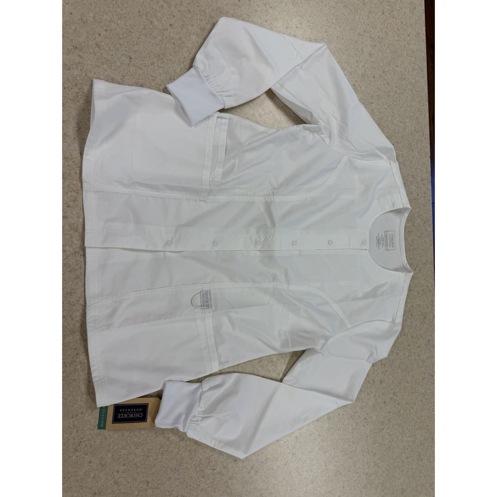 Cherokee Workwear Revolution Womens Scrub Jacket Size M White Snap Front NWT